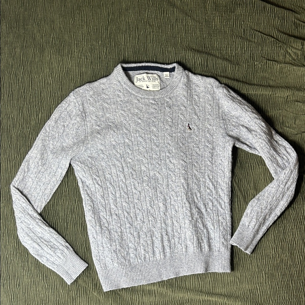 Jack Wills Heather Gray Cable Knit Merino Wool Sweater- Women’s Medium